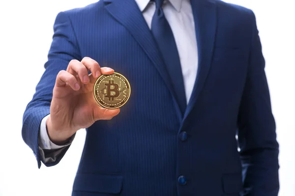 Homme d'affaires en Bitcoin concept d'augmentation des prix — Photo