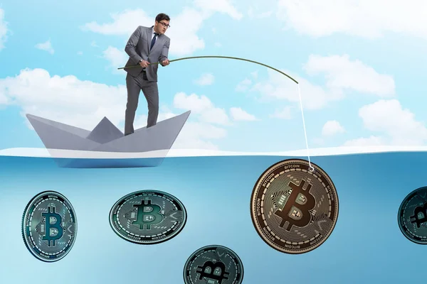Бізнесмен риболовля bitcoins у cryptocurrency видобутку концепції — стокове фото