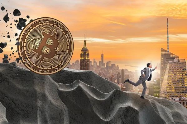 Bitcoin goni biznesmen w kryptowaluta koncepcja blockchain — Zdjęcie stockowe
