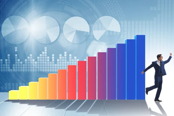 Jungunternehmer im Geschäftskonzept mit Balkendiagrammen — Stockfoto
