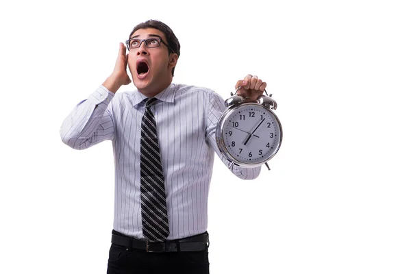 Young businessman in time management concept on white background — Stock Photo, Image