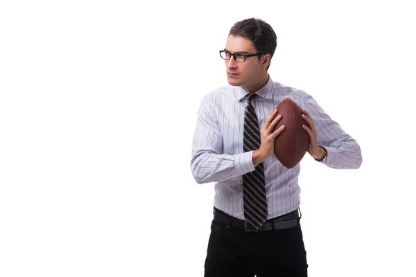 Young businessman with american football isolated on white — Stock Photo, Image