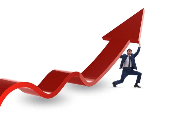 Przedsiębiorca wspierający wzrost w gospodarce na wykresie — Zdjęcie stockowe
