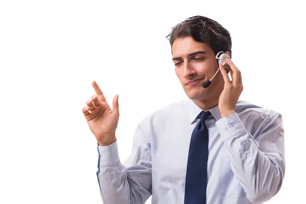 Homem com fone de ouvido isolado no fundo branco — Fotografia de Stock