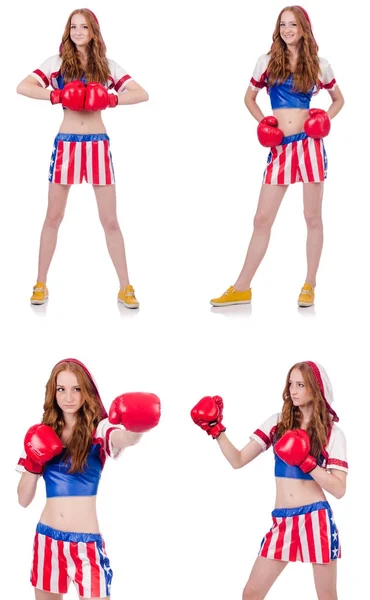 Woman boxer in uniform with US symbols — Stock Photo, Image