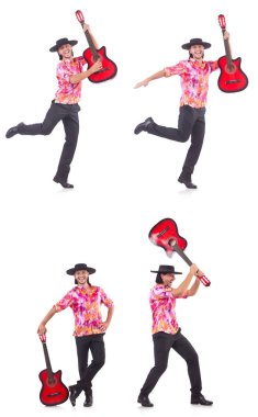 gitar üzerinde beyaz izole olan adam