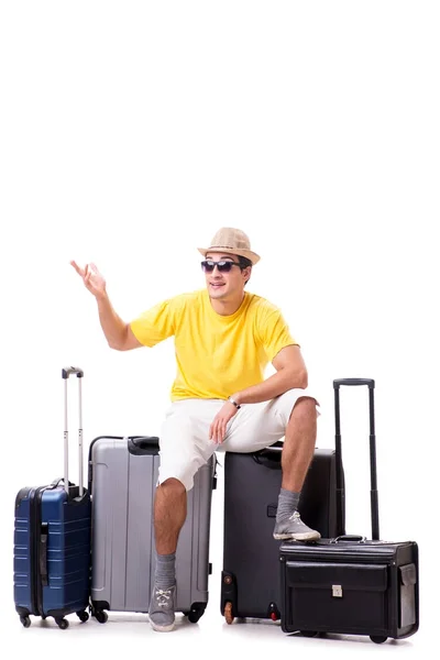 Feliz joven que va de vacaciones de verano aislado en blanco —  Fotos de Stock