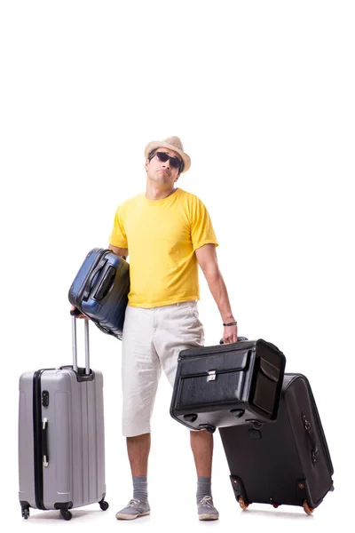 Feliz joven que va de vacaciones de verano aislado en blanco — Foto de Stock