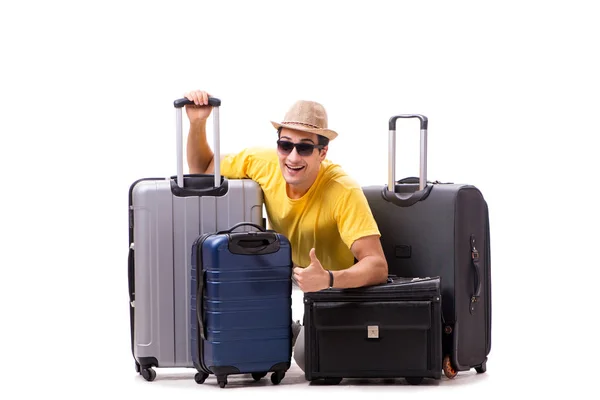 Happy young man going on summer vacation isolated on white — Stock Photo, Image