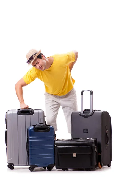 Happy young man going on summer vacation isolated on white — Stock Photo, Image