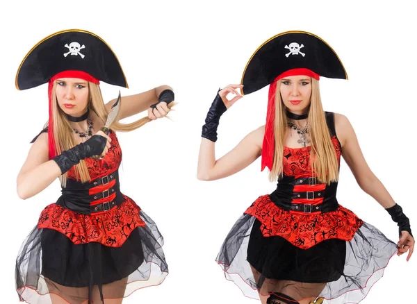 Vrouwelijke piraat geïsoleerd op de witte — Stockfoto
