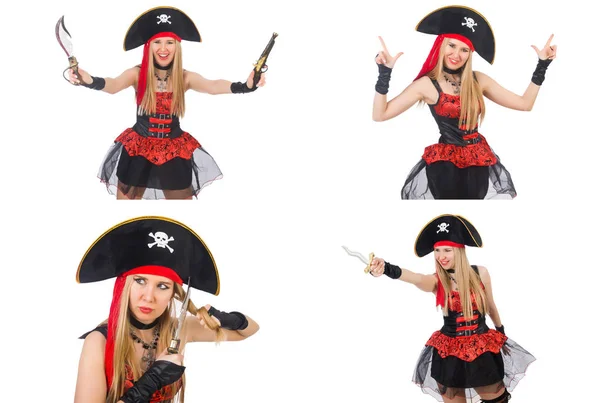 Woman pirate isolated on the white — Stock Photo, Image
