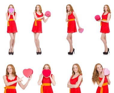 Genç güzel kız beyaz izole giftbox ile