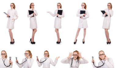 Çok kadın doktor beyaz izole günlüğü tutma