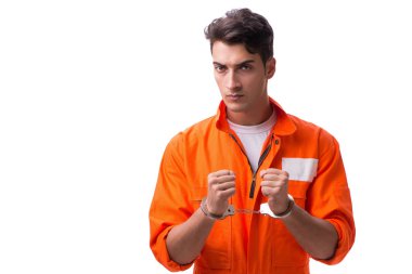 Kelepçeli yakışıklı iş adamı beyaz arka planda izole edilmiş.