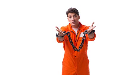 Prisoner with his hands chained isolated on white background clipart