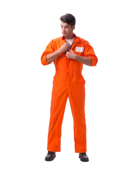 Więzień w pomarańczowej szacie izolowany na białym tle — Zdjęcie stockowe