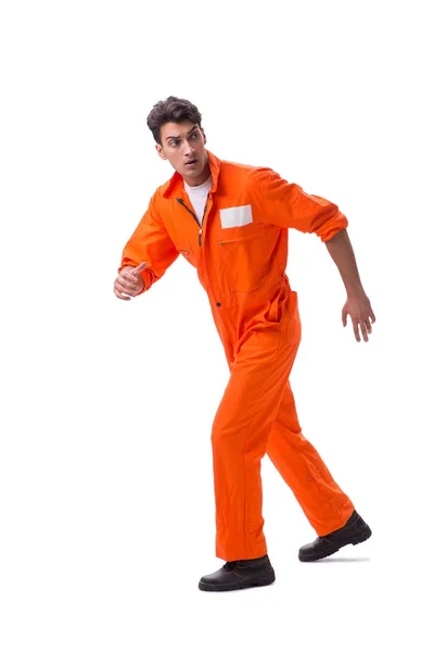Więzień w pomarańczowej szacie izolowany na białym tle — Zdjęcie stockowe