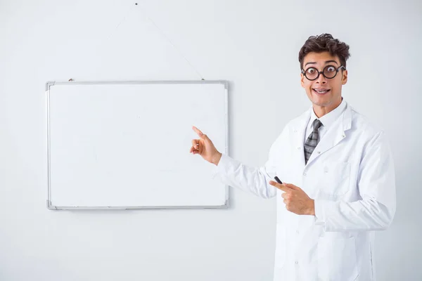 Funny doctor scientist making presentation in hospital — Stock Photo, Image