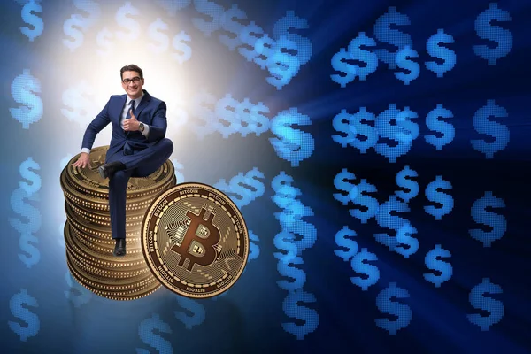 Businessman in cryptocurrency blockchain concept — Stock Photo, Image