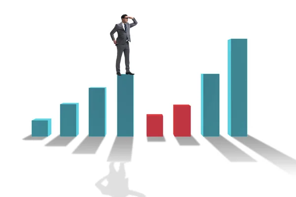 Jungunternehmer im Geschäftskonzept mit Balkendiagrammen — Stockfoto