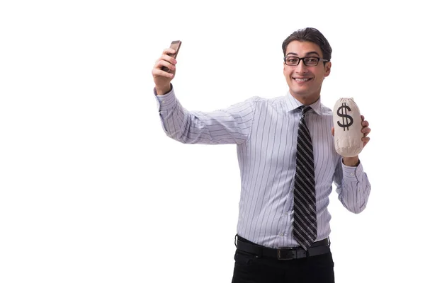 Young businessman with money sack isolated on white background — Stock Photo, Image