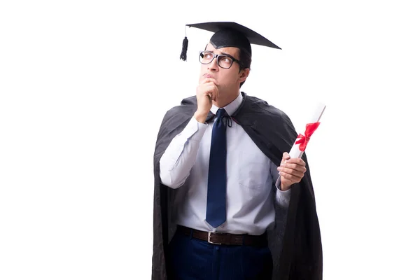 Estudante graduado isolado em fundo branco — Fotografia de Stock