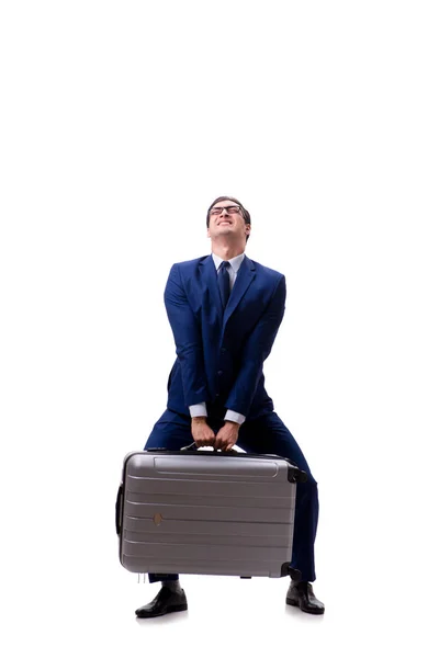 Jeune homme d'affaires avec valise isolée sur fond blanc — Photo