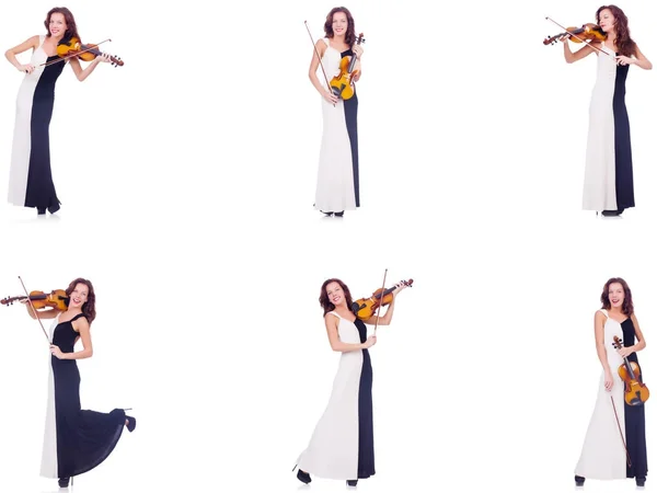 Kvinna som spelar violin isolerad på vit bakgrund — Stockfoto