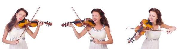 Mujer tocando el violín aislada sobre fondo blanco —  Fotos de Stock