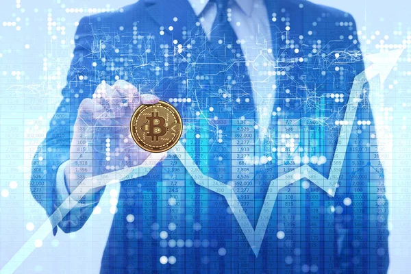 Geschäftsmann traurig über Bitcoin-Kurssturz — Stockfoto