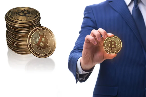Geschäftsmann in Bitcoin-Preiserhöhungskonzept — Stockfoto