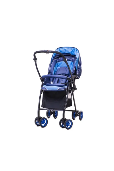 Blauwe kinderwagen geïsoleerd op witte achtergrond — Stockfoto