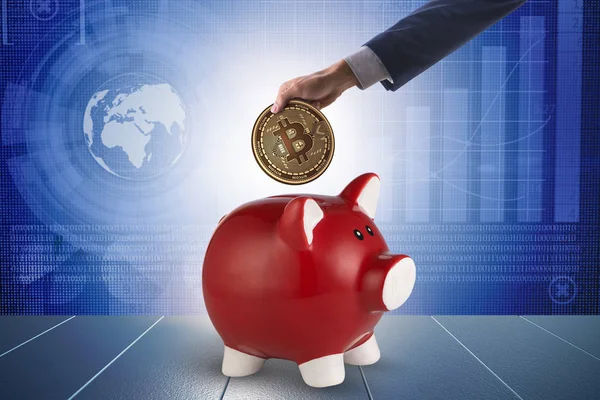 Bitcoin-Sparen mit Sparschwein im Geschäftskonzept — Stockfoto