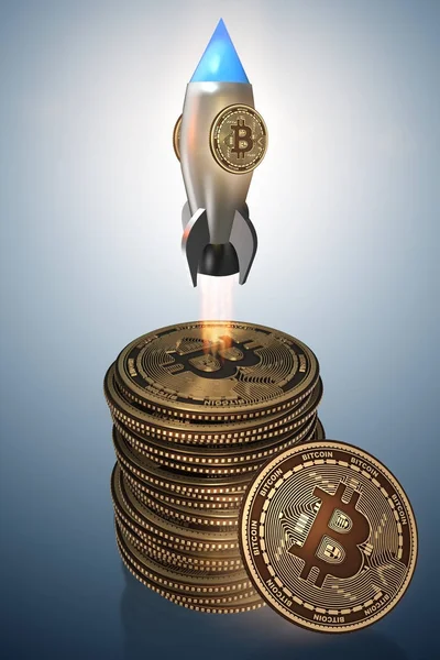 Bitcoins no conceito criptomoeda blockchain - 3 renderização — Fotografia de Stock