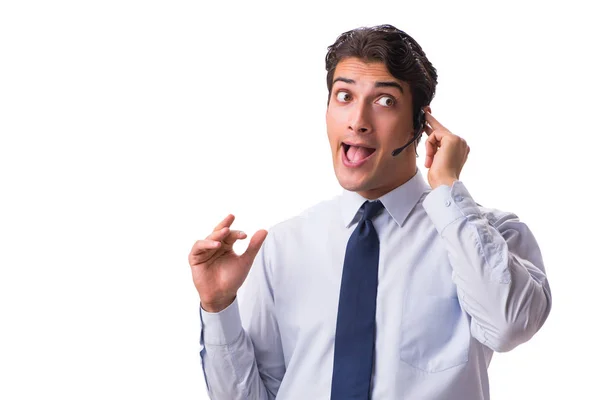 Hombre con auriculares aislados sobre fondo blanco — Foto de Stock