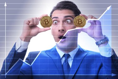 Bitcoin fiyat artışı kavramında iş adamı