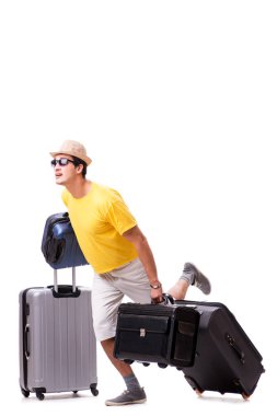 Mutlu genç adam yaz tatiline çıkıyor.