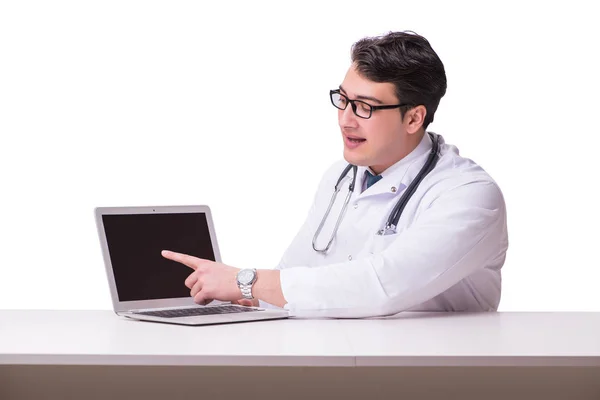 Docteur en télémédecine concept de santé mobile sur blanc — Photo