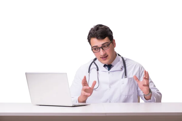 Docteur en télémédecine concept de santé mobile sur blanc — Photo