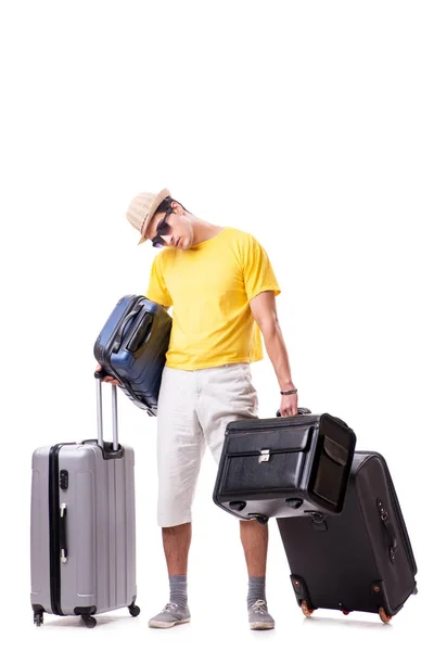 Happy young man going on summer vacation isolated on white — Stock Photo, Image