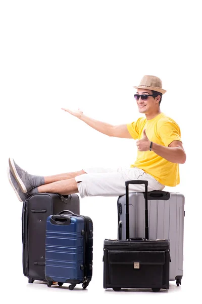 Feliz joven que va de vacaciones de verano aislado en blanco — Foto de Stock