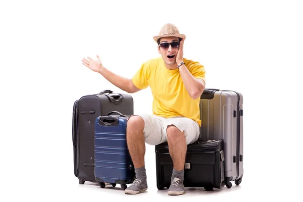 Heureux jeune homme qui part en vacances d'été isolé sur blanc — Photo