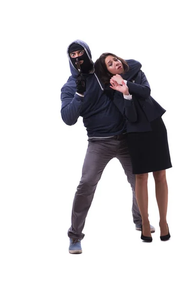 Businesswoman is kidnapped by the gunman — Stock Photo, Image