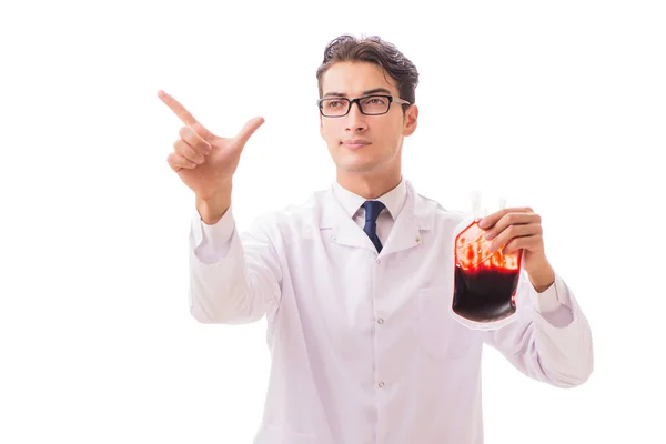 Medico in donazione di sangue concetto isolato su bianco — Foto Stock