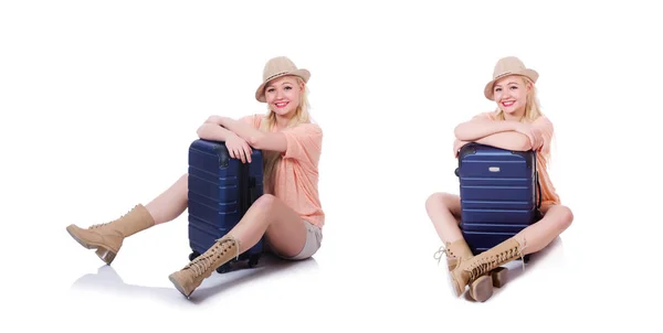 Young woman with suitcase ready for beach holiday — Stock Photo, Image