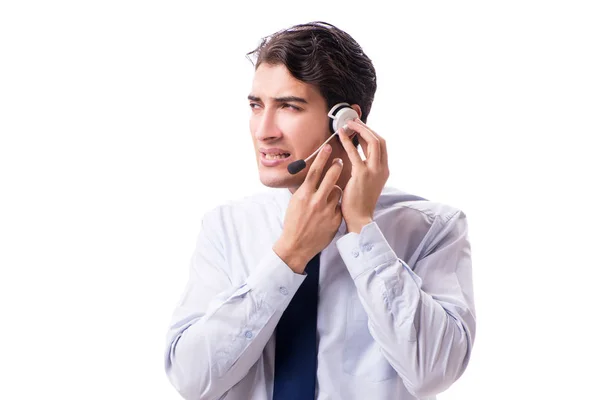 Άντρας με ακουστικά απομονωμένα σε λευκό φόντο — Φωτογραφία Αρχείου