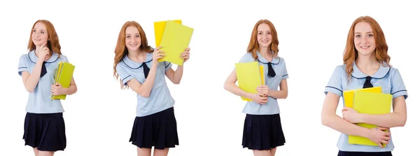 Junge Studentin isoliert auf der weißen Seite — Stockfoto