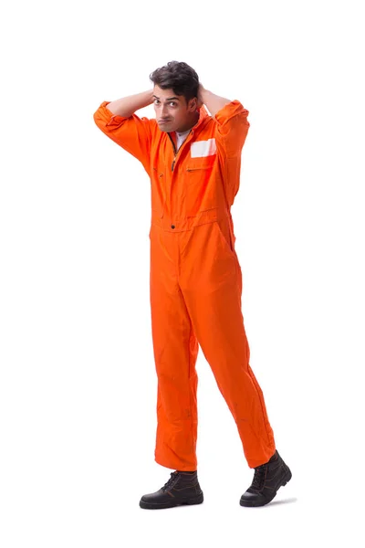 Prisonnier en robe orange isolé sur fond blanc — Photo