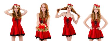 Kızıl saçlı kız ile üzerine beyaz izole taç